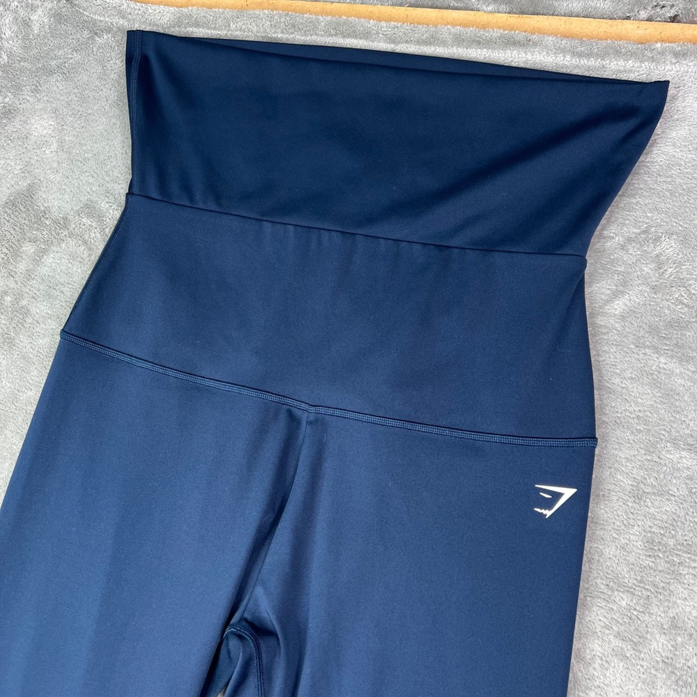 Gymshark Training Foldover Leggings Womens Large Navy Blue High Waisted Stretch